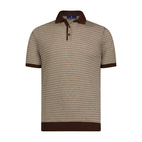 Luchiano Visconti Chocolate Brown Beige and Indigo Triple Yarn Short Sleeve Kn
